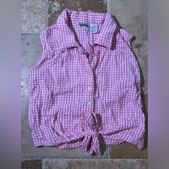 Basic Editions Tops - Pink Gingham Tied Button Up Crop Top Tank Sleeveless Coquette Cowgirl Aesthetic